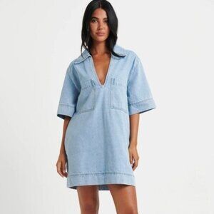 Bronze Snake Rhythm Mini Denim Dress Sky Blue NWOT